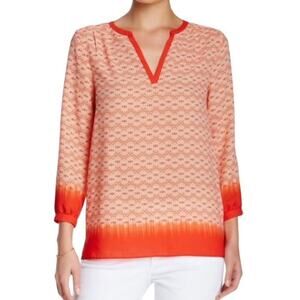 NYDJ Bohemian Orange Paisley Tunic Boho Long Sleeve Blouse ~ Women's Size LARGE